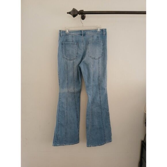 Free People Flare Decorative Seams Festival Boho Denim Blue Jeans Women's 30 - Picture 6 of 7